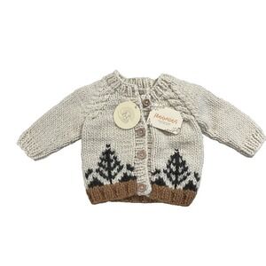 Huggalugs Cardigan Sweater 6-12 Months White Pine Trees Forest Cable Knit